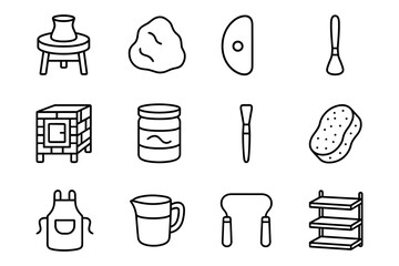 Pottery studio tools collection in modern linear style
