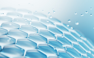 Hexagonal skin cells with cosmetics concept, 3d rendering.