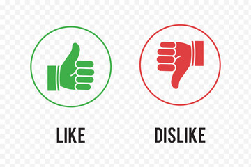 Set of like and dislike sign, YES and NO icon, YES and NO buttons, YES and NO buttons symbol, YES and NO sign, like and dislike buttons . Thumbs up and down icon .  