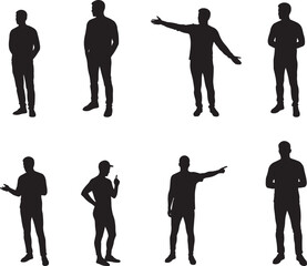 Set of male silhouette figures in various poses on a white background