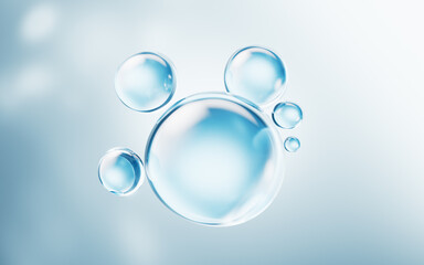 Blue liquid water bubbles background, 3d rendering.