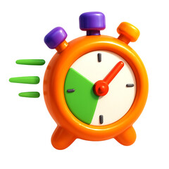 Orange cartoon alarm clock with green time indicator isolated on a transparent background timer