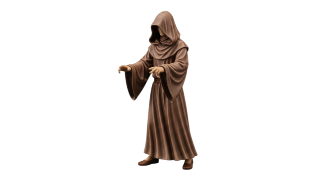 Isolated hooded monk figure