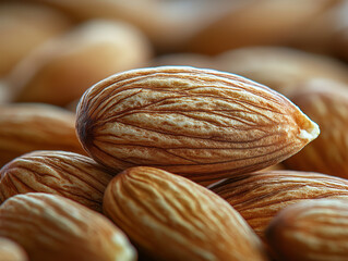 Close-up of raw almonds, organic healthy nuts background, natural food texture for diet, vegan nutrition, superfood ingredient and clean eating concept