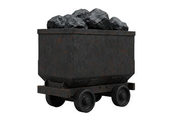 Isolated minecart full of coal, a historical mining vehicle loaded with natural resources