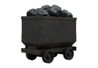 Isolated minecart full of coal, a historical mining vehicle loaded with natural resources