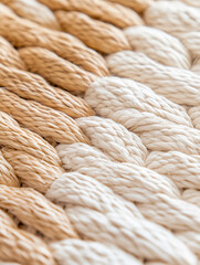 Close-up of intricately woven natural fibers in a soft beige palette, perfect for design and texture exploration.