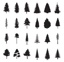 Fototapeta premium Christmas Trees Pictogram Set, Pine Tree Silhouette. Pine tree silhouette set, fir tree vector, evergreen clipart, coniferous tree illustration, forest tree outlines, black tree icons . 