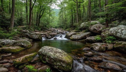 Quiet Stream Through Lush Green Forest