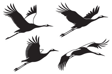 set of Crane in flight silhouette illustration