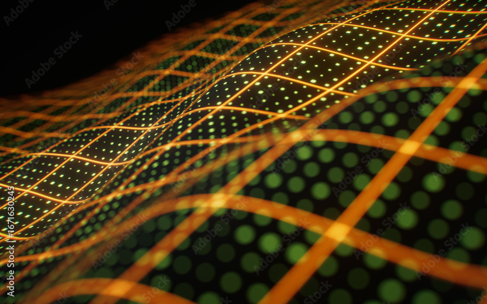 Poster technology wave grid background, 3d rendering.