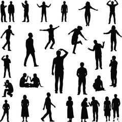 Silhouettes of people in various poses vector illustration