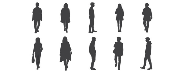 Architectural Drawings Hand drawn silhouette collection of people walking, standing, and interacting,  vector illustration, human person Minimal style