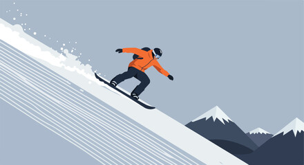 Snowboarder Riding Slope in Mountains Illustration