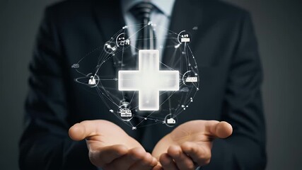Glowing Healthcare Cross Held in Hands - Powered by Adobe