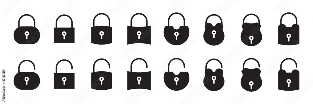 Poster lock icons set. locked and unlocked lock icon . lock icon set isolated on transparent. security and 