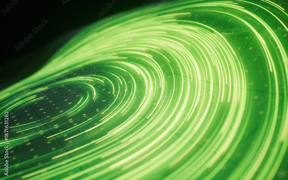 Aufkleber spinning vortex curve lines with board background, 3d rendering.