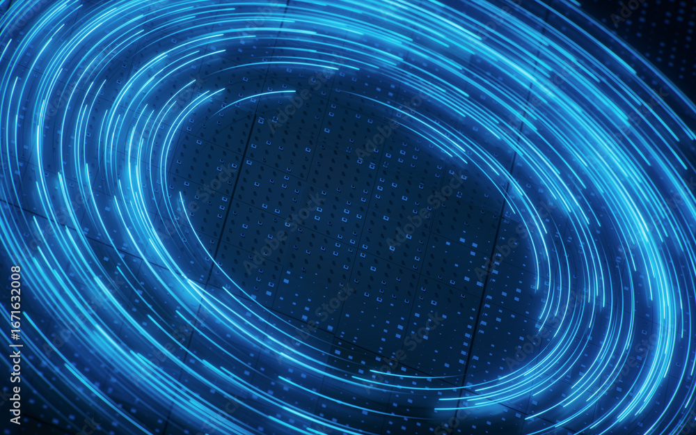 Poster spinning vortex curve lines with board background, 3d rendering.