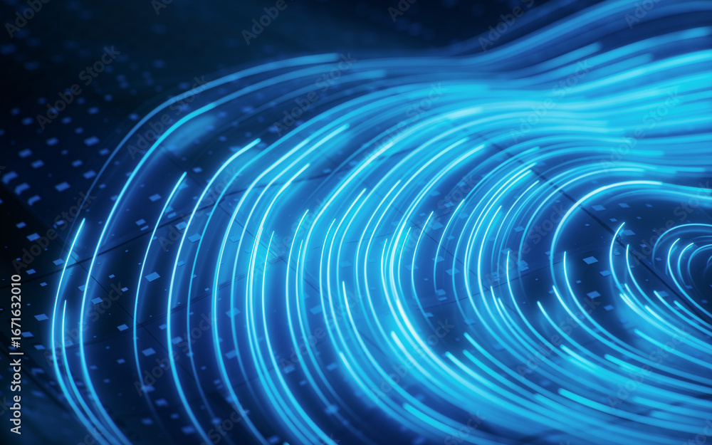 Aufkleber spinning vortex curve lines with board background, 3d rendering.