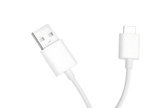 White U S B A to U S B C cable adapter isolated on a transparent background usb a