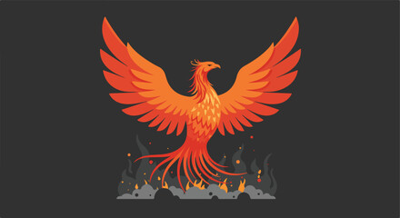 Fototapeta premium Phoenix Rising Above Fire and Smoke on a Dark Background