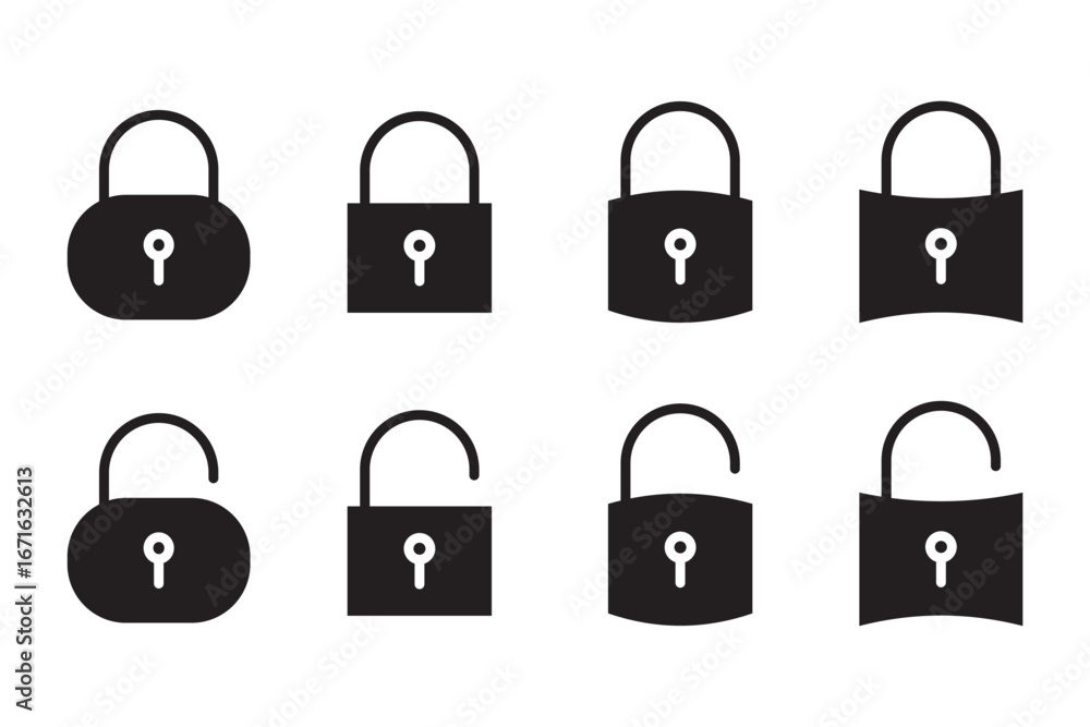 Poster lock icon set isolated . security and protection symbol. locked and unlocked icon. lock and unlock p