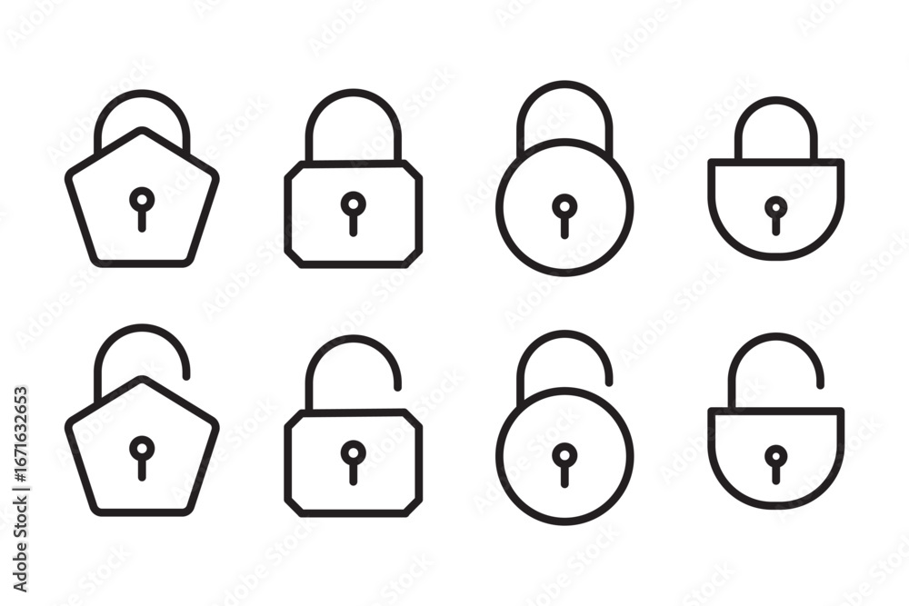 Poster lock icon set isolated . security and protection symbol. locked and unlocked icon. lock and unlock p
