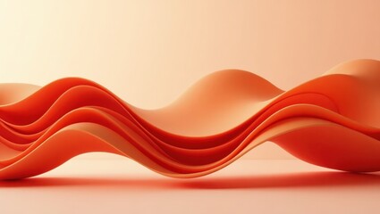 Dynamic orange waves create a smooth, flowing design on a pastel background.