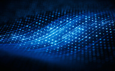 Flowing curve lines with technical board background, 3d rendering.