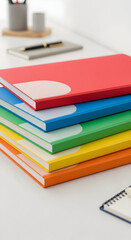 Fototapeta premium Stack of colorful notebooks on a desk