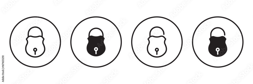 Poster lock vector icon set. open or closed illustration sign collection. door symbol. lock icon set. padlo