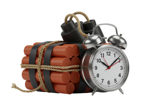Isolated Dynamite With Alarm Clock Depicting Time Bomb Concept; Time Is Running Out, Deadline Approaching
