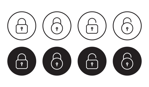 Huge set of lock and unlock icons in black and white color in circle for user interface. lock icon collection set locked icon symbol unlocked sign , security icon . open and closed padlock icon .  