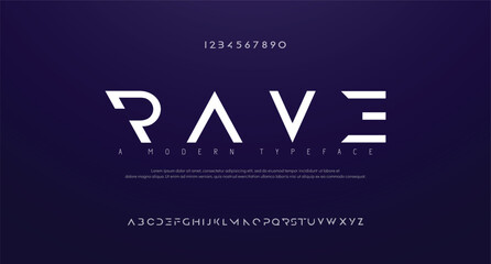 Rave, Abstract modern urban alphabet fonts. Typography sport, simple, technology, fashion, digital, future creative logo font. vector illustration