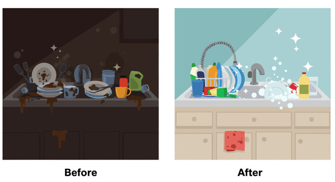 Clean Kitchen Before & After Sparkling Dishes