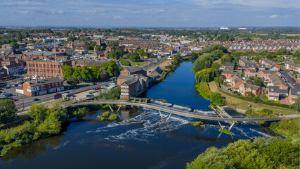 Castleford West Yorkshire, united kingdom. Aerial view of the town centre with the river, flour mill and bridges. Historic Roman and Viking town in the north of England © Chris Chambers