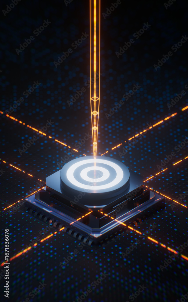 Poster circuit board with target center on the core, 3d rendering.