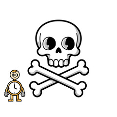 Skull and bones with alarm clock character