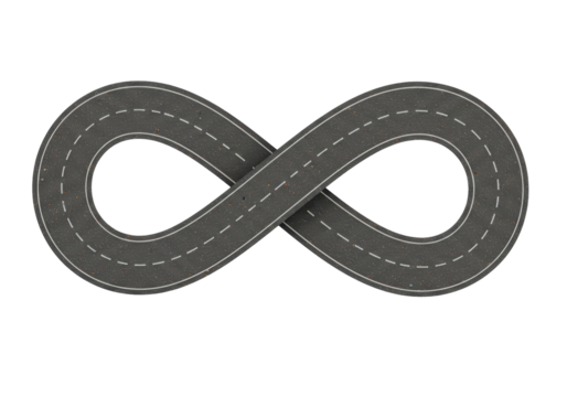Isolated infinity asphalt road, highway shape with dividing lines, asphalt loop sign