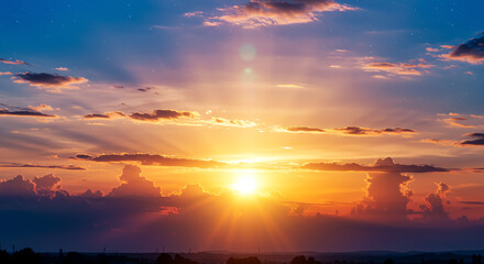Fototapeta premium Sunset sky with clouds and sun rays