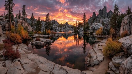 Obraz premium Peaceful Lake Reflection at Sunset