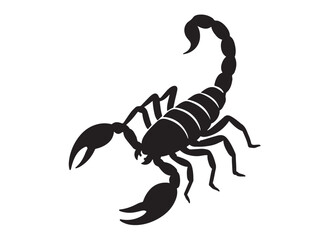 scorpion logo silhouette vector, black scorpion silhouette vector illustration, venomous scorpion logo silhouette, wild dangerous scorpion animal logo silhouette vector on white background.