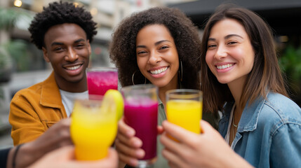 Obraz premium Natural smiles in a diverse group sharing drinks