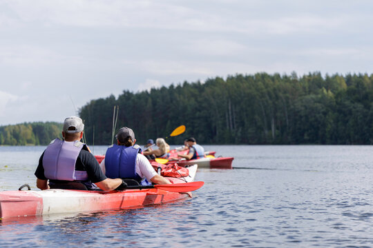 Kayak Team on an Open Lake