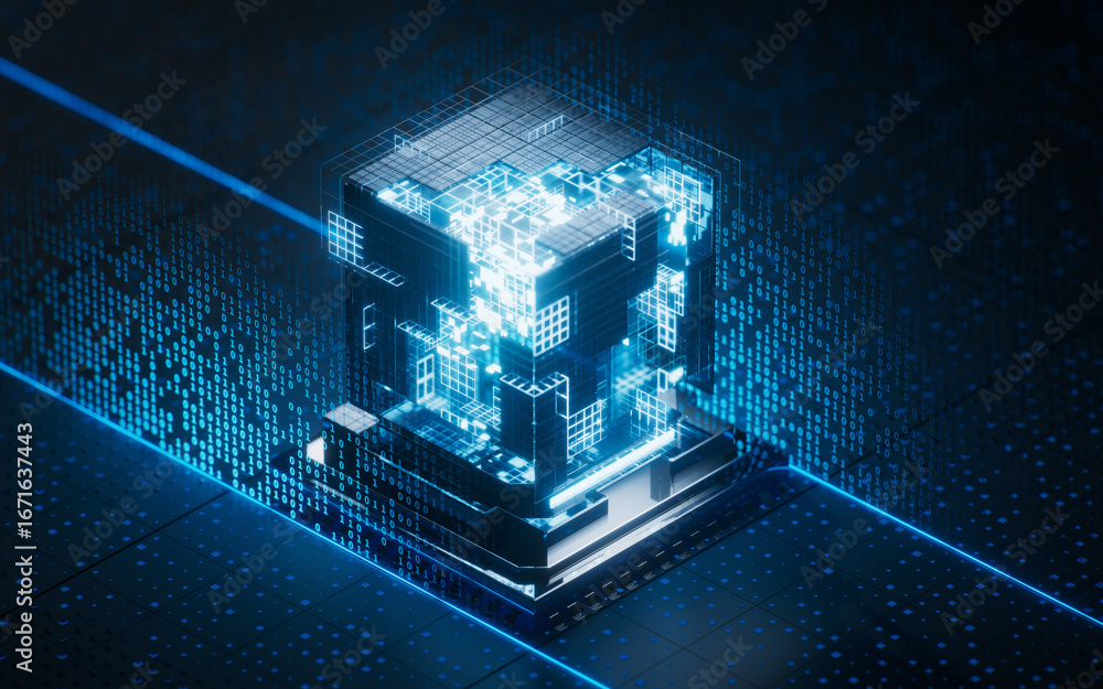 Poster technology circuit board and core, 3d rendering.
