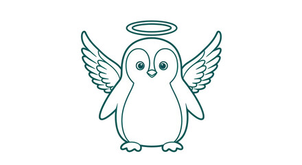 Isolated Cute Angel Penguin Outline
