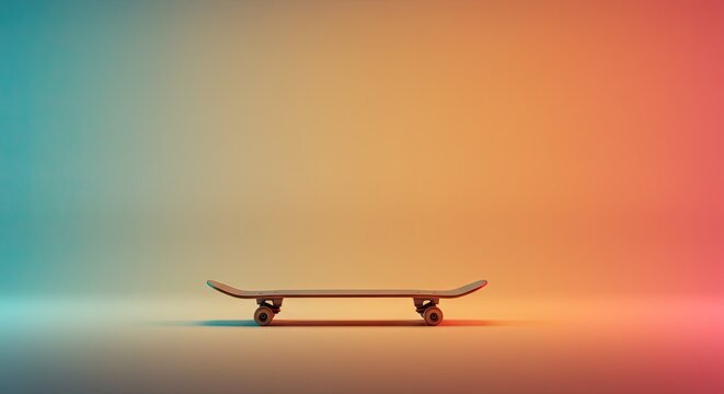 Minimalist skateboard on a gradient background with soft lighting