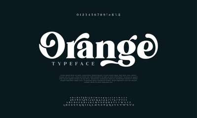 Orange typography beauty fashion elegant minimalist serif italic fonts decorative wedding vintage retro logos. Minimal luxury font alphabet logo. Vector illustration
