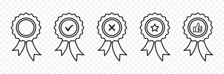 Approved or certified medal icon. Approval check symbol. Winning award, prize, medal or badge. Verified medal icon in flat style and line. Certified badge symbol, quality sign.