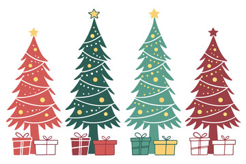 set of Christmas tree with gifts silhouette vector illustration 
